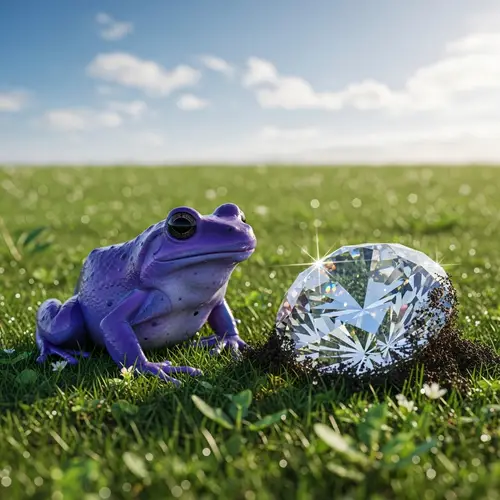 Purple Frog in Field with Diamond - Enchanting Scene