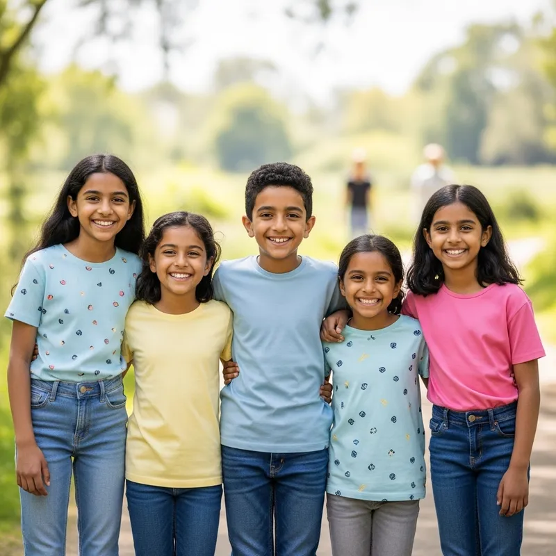 Middle-Eastern Boy with Four South Asian Sisters