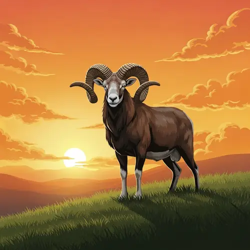 Majestic Ram on a Sunset Hill
