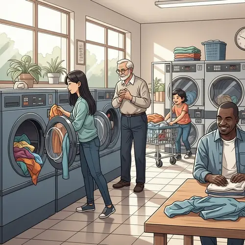 Busy and Diverse Laundromat: Colorful Scenes of Laundry Day
