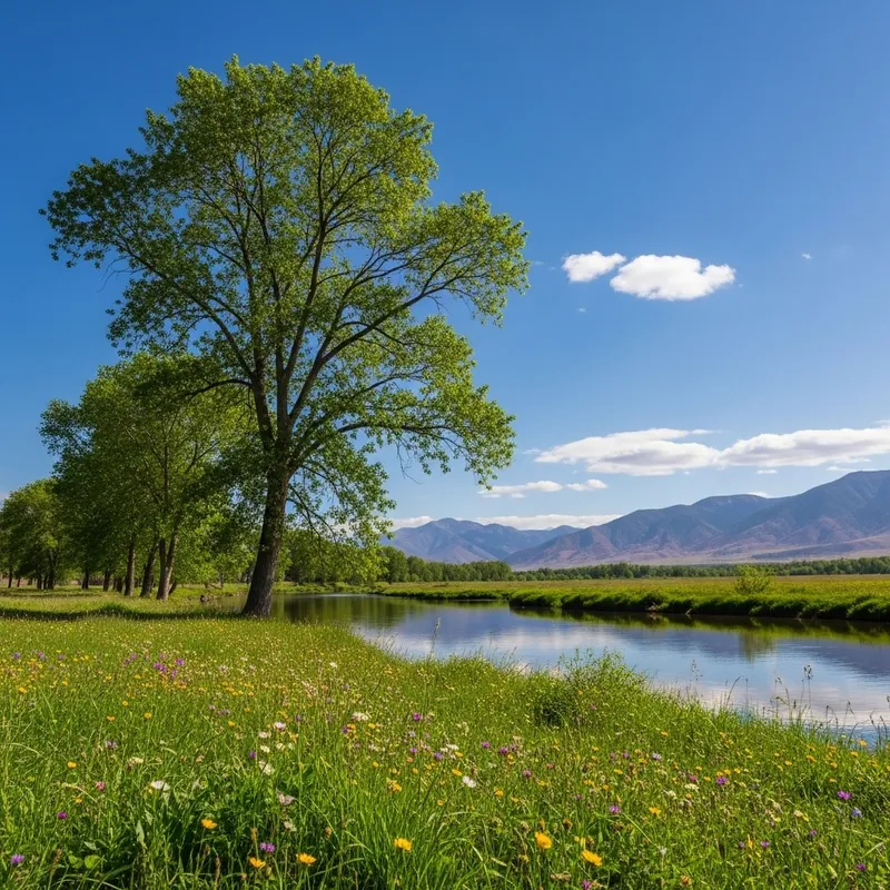 Serene Landscape with Majestic Tree and Meandering River Serene Landscape with Majestic Tree and Meandering River