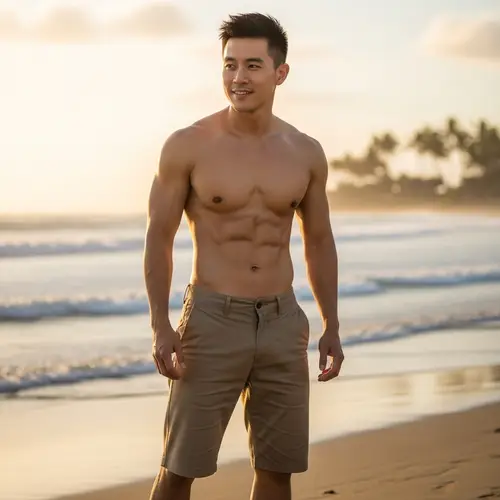 Buff Asian Man in Casual Shorts | Fitness Style