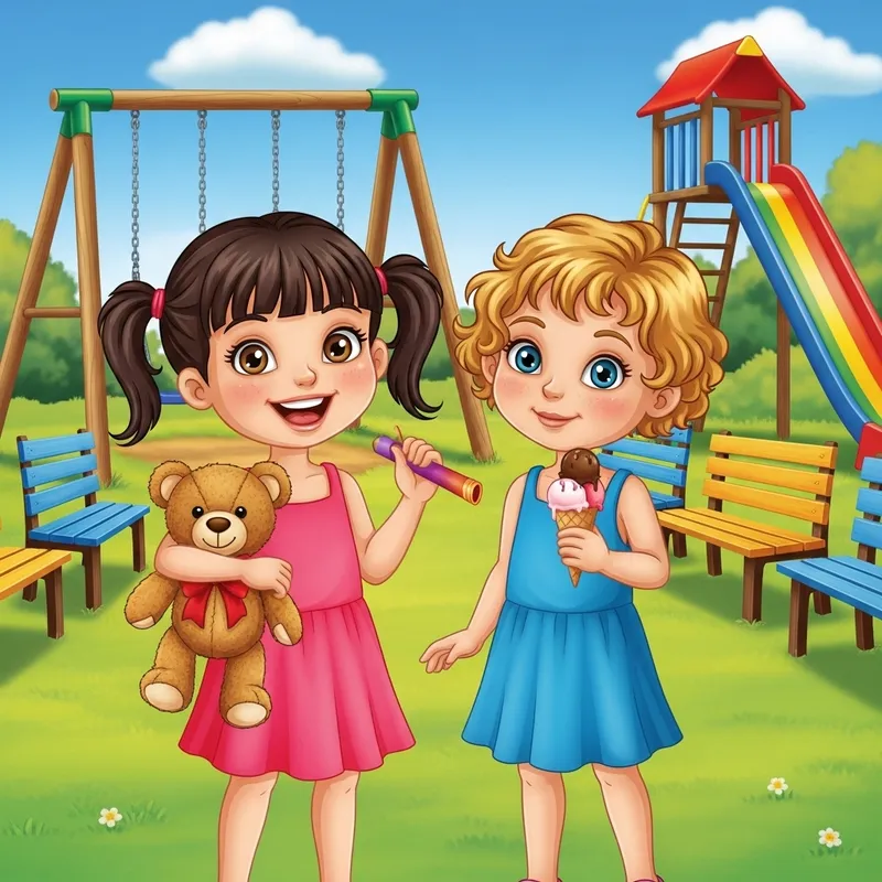 Susie and Chica | Fun Playmates in Vibrant Scene Susie and Chica | Fun Playmates in Vibrant Scene