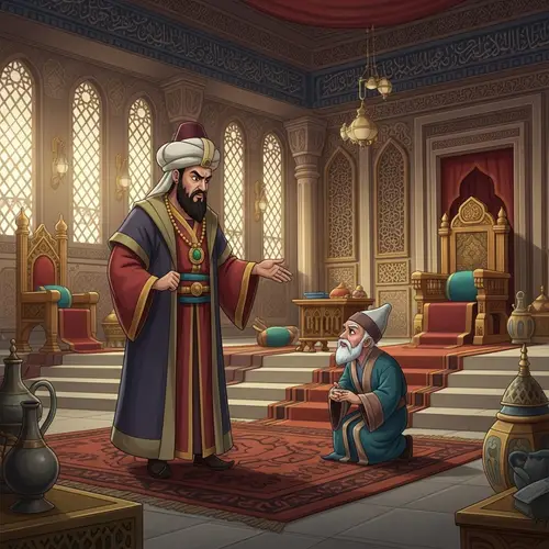 Sultan Admonishing Scholar in Richly Decorated Palace