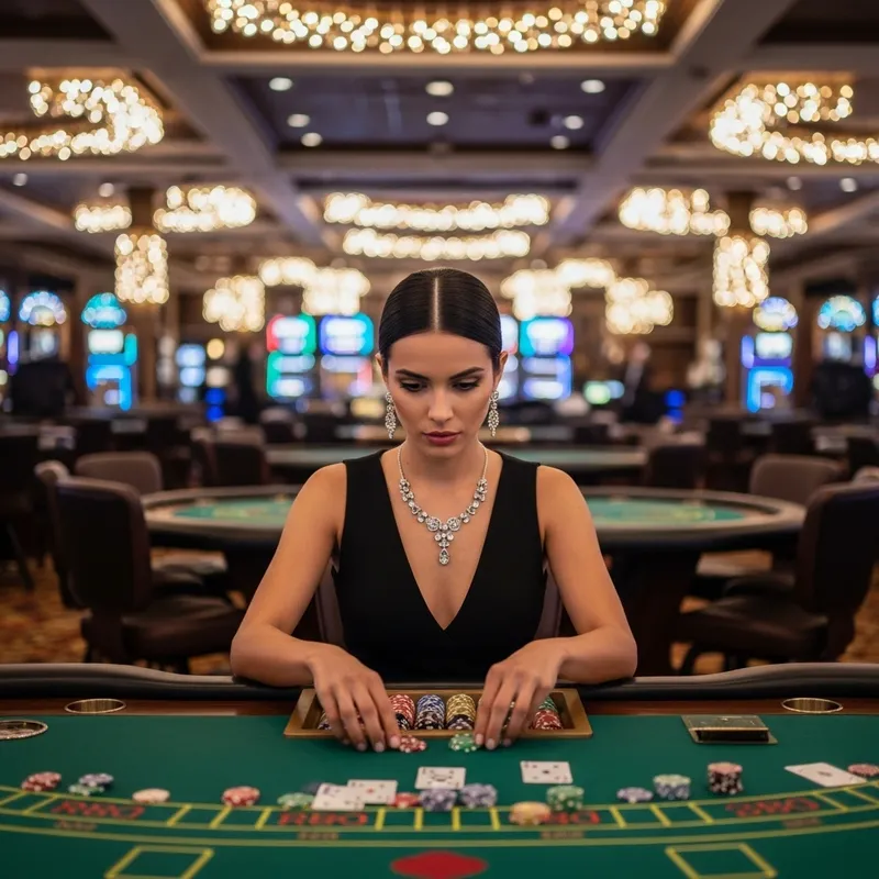 Luxury Casino Gambling: Elegant Hispanic Woman in Opulent Setting