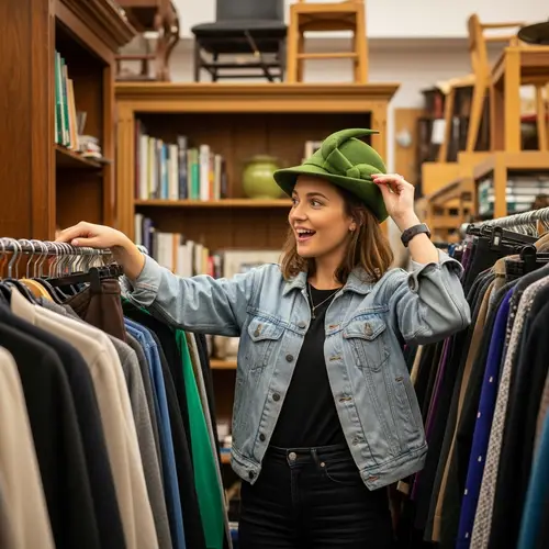 Vintage Clothing Shopping: Mid-20s Woman in Denim Jacket