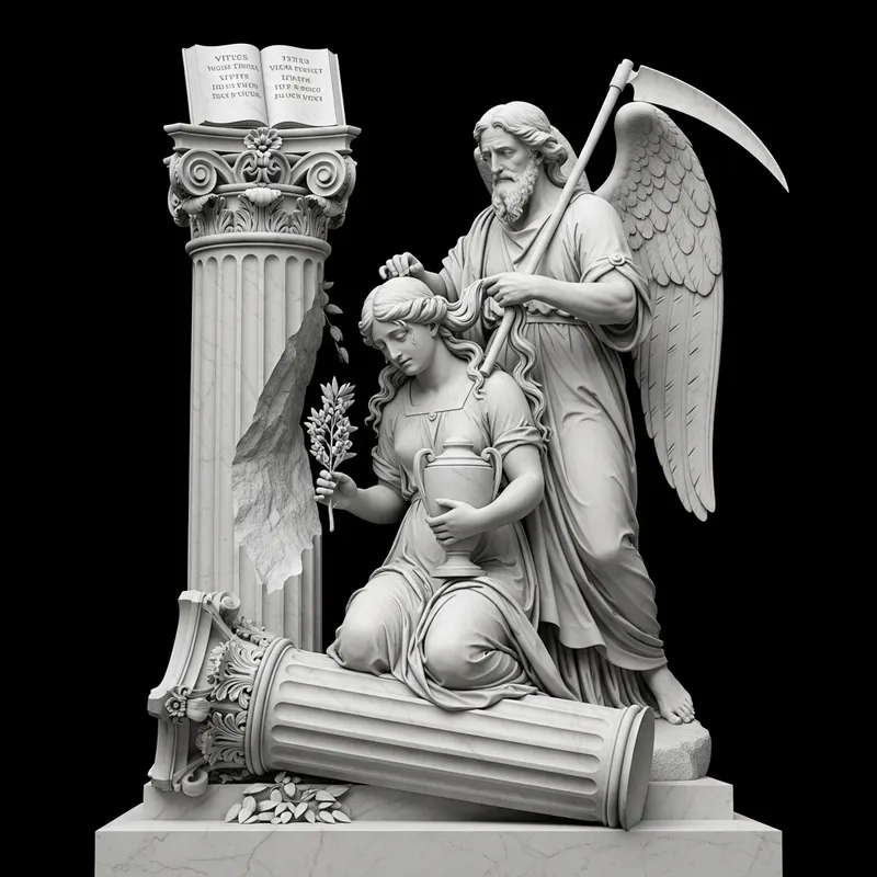 Symbolic Marble Monument: Depiction of Freemasonry Symbols