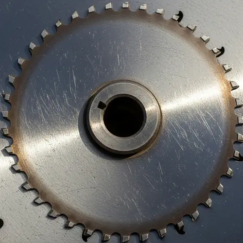 Detailed Circular Saw Blade Image with Gleaming Teeth and Burnished Metal Surface