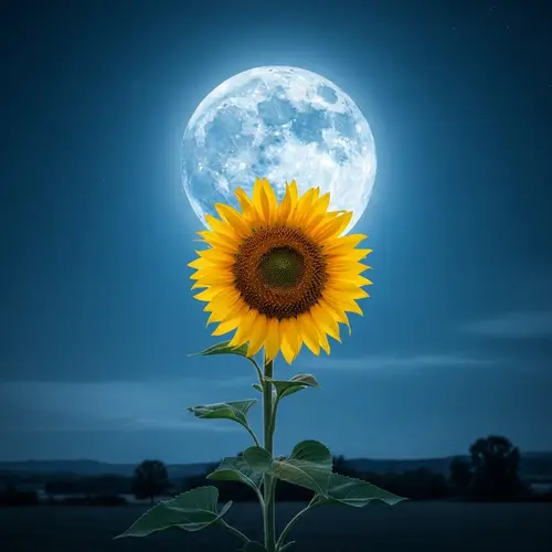 Moonlit Sunflower: Serene Celestial Scene