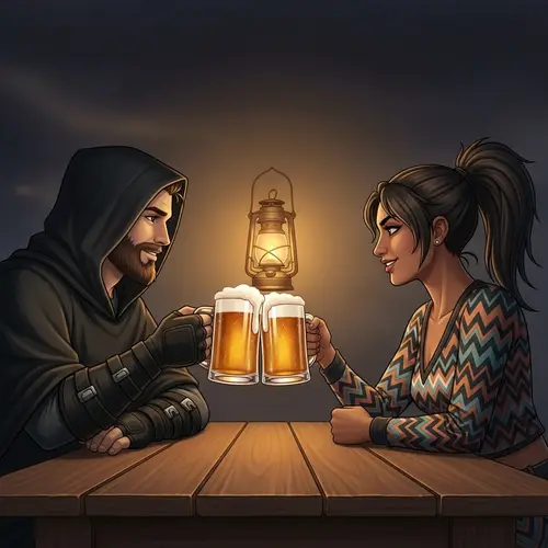 Black Cloak and Zig Zag Characters Drinking Beer Together