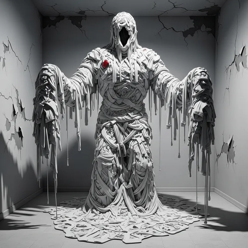 Faceless White Clothing Monster Sculpture