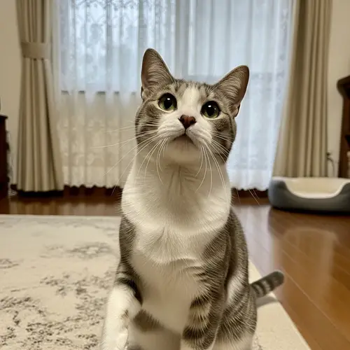 Detailed Image of Medium-Sized Gray and White Domestic Feline