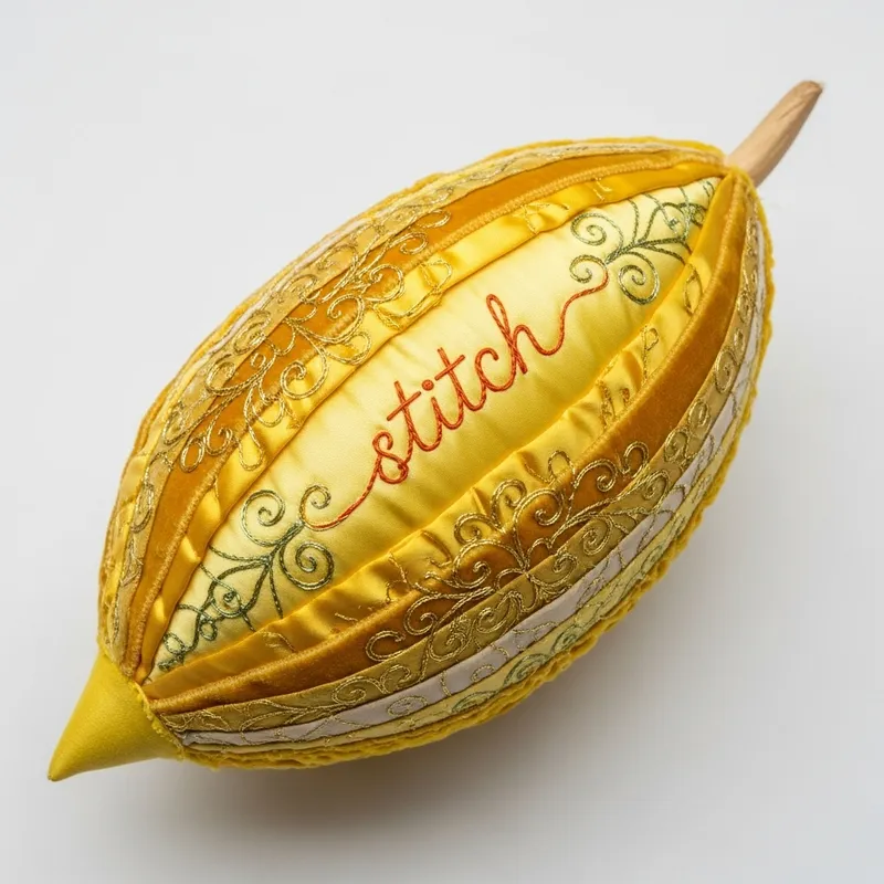 Stunning Fabric Yellow Etrog with Engraved Design