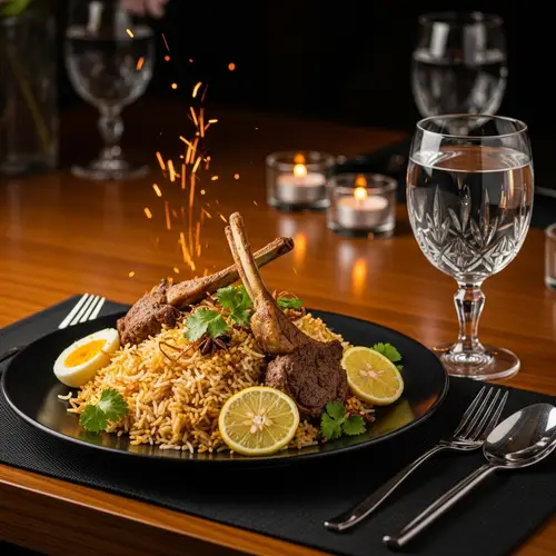 Aromatic Biryani with Lamb Chops & Eggs