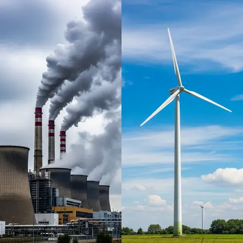 Traditional vs Clean Energy: Power Plant vs Wind Turbine