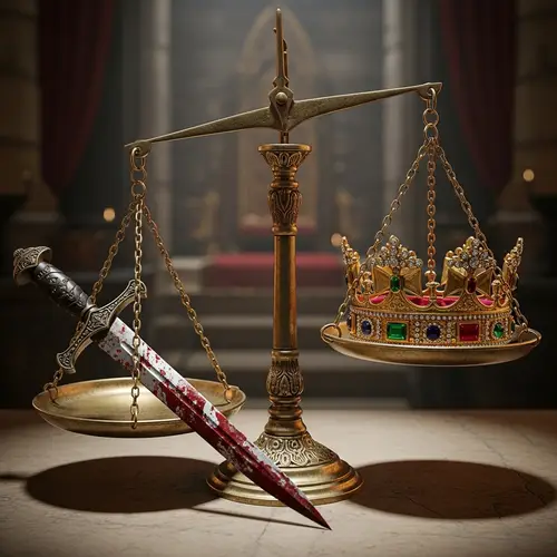 Symbolism of Power and Justice Balanced on Scale