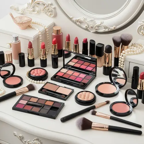 Luxurious Cosmetic Collection on Vintage Dressing Table