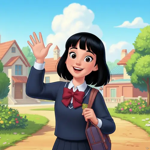 Korean High School Girl 2D Character - Classic Disney Style