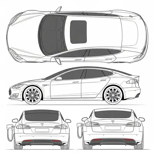 Tesla Model S Blueprint: Top, Side, Front & Back Views