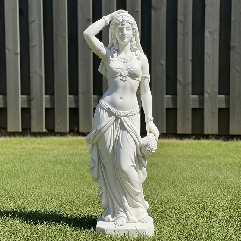 Ethereal White Stone Statue of Slender Middle-Eastern Woman