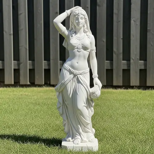 Elegant White Stone Statue of Slender Middle-Eastern Woman