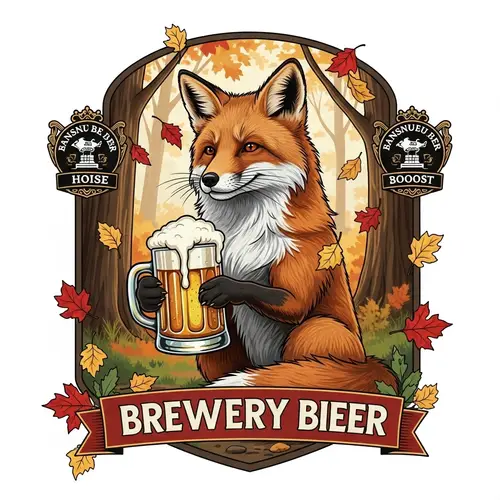 Vintage Brewery Beer Label with Fox in Fall Forest