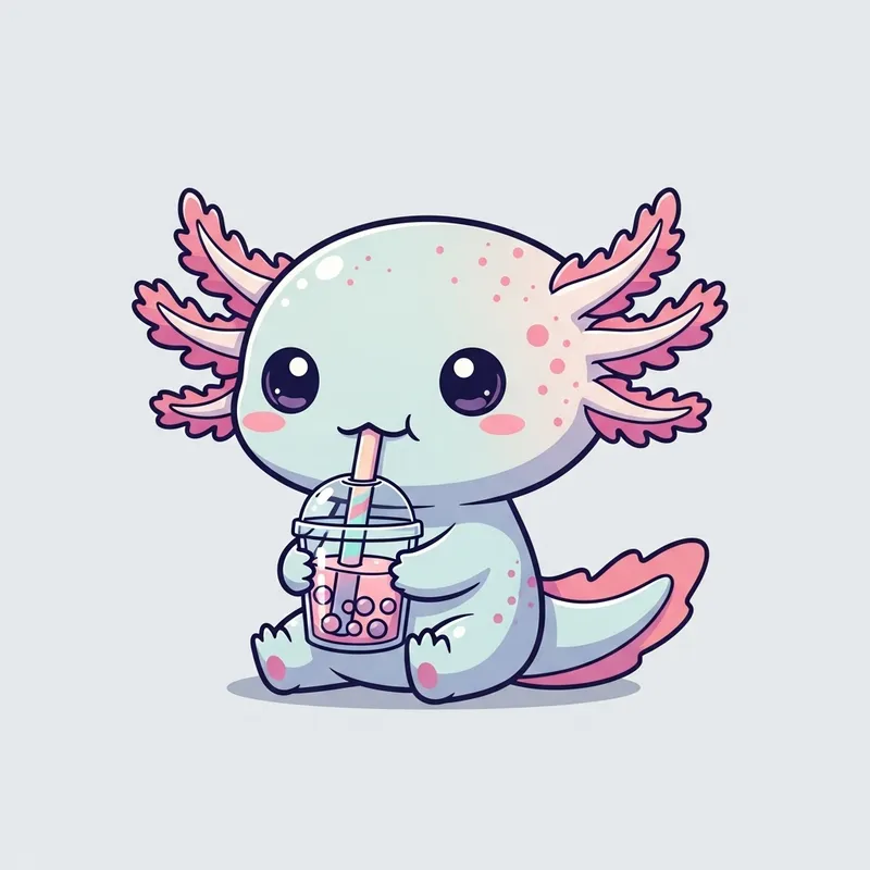 Lovable Axolotl Kawaii Bubble Tea Illustration for T-shirt Prints Lovable Axolotl Kawaii Bubble Tea Illustration for T-shirt Prints