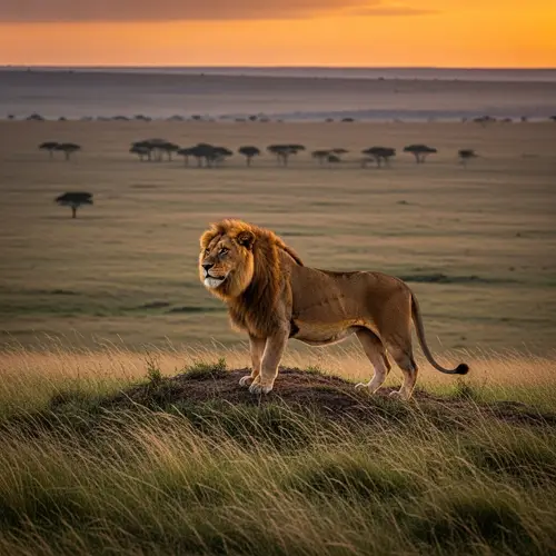 Majestic Lion in African Savanna at Sunset