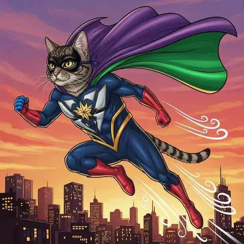 Tabby Cat Superhero Costume - Unique and Colorful Illustration