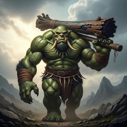 Gigantic Green Troll Walking Towards Viewer | Stick-Wielding Monster