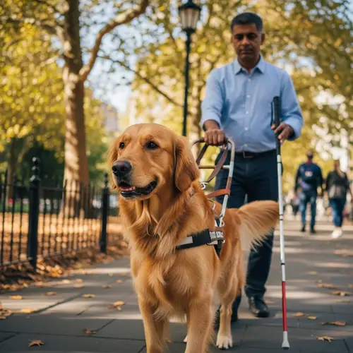 Trained Golden Retriever Guide Dog Assistance | South Asian Male