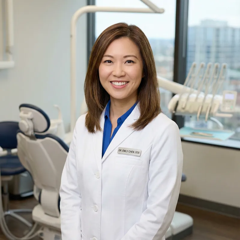 Friendly Dentist Headshot in Professional Setting Friendly Dentist Headshot in Professional Setting