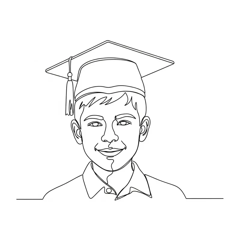 Graduate Hat Sketch - One Line Drawing of a Boy