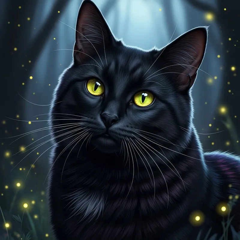 Close-Up Portrait of a Majestic Black Cat with Piercing Yellow Eyes