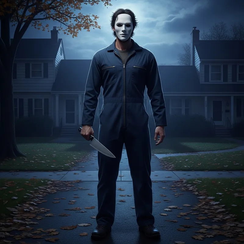 Michael Myers: Eerie Masked Figure in Blue Jumpsuit