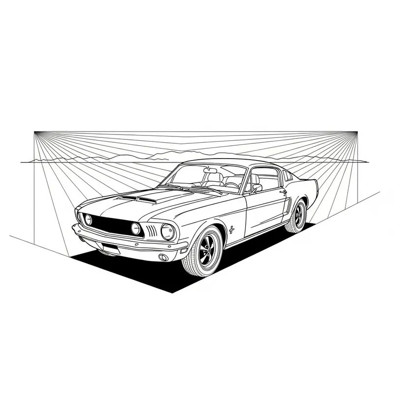 Mustang with Two Vanishing Points Perspective Art