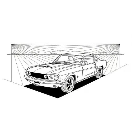 Mustang with Two Vanishing Points Perspective Art