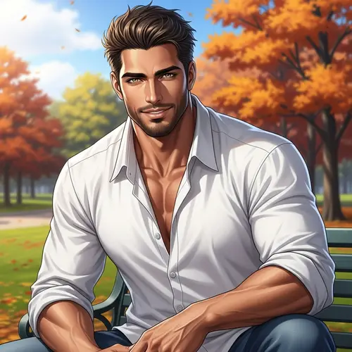 Charismatic Mediterranean Man in Autumn Park | Portrait Illustration