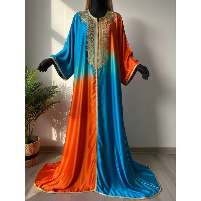 Vibrant & Colorful Caftan | Intricate Embroidery, Deep Turquoise Blue Vibrant & Colorful Caftan | Intricate Embroidery, Deep Turquoise Blue