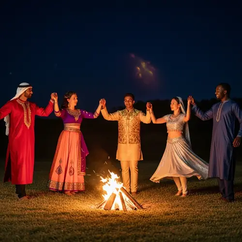 Diverse Group Traditional Ritual Dance Performance