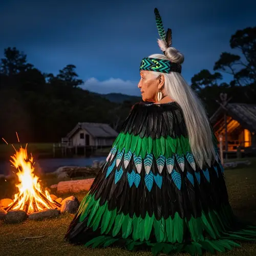 Elderly Maori Woman Embracing Cultural Magic | Serene Portrait