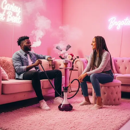 Trendy Pink Swag Room with Friends Enjoying Hookah