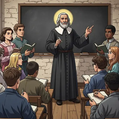 Saint Joseph Calasanz Teaching Youth in 17th Century Classroom