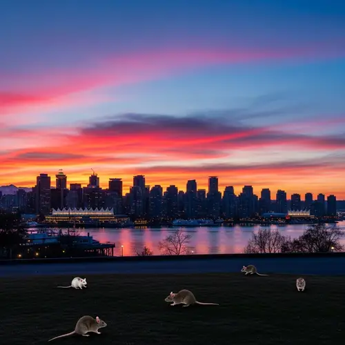 Vancouver BC Sunset Cityscape with Dynamic Rat Movement