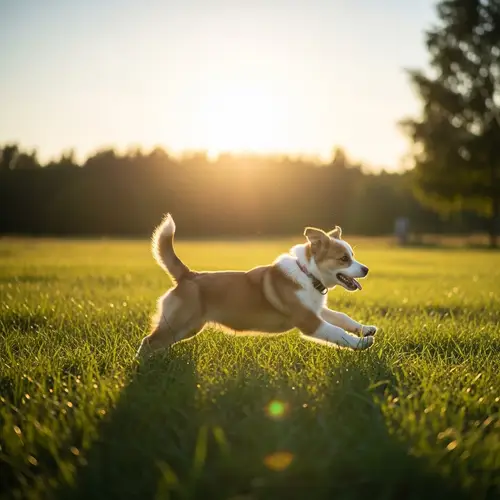 Energetic Dog frolicking in Antique Meadow | Blissful Outdoor Capture