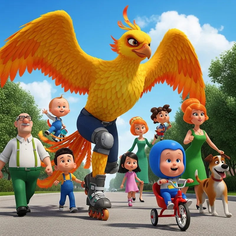 Colorful Phoenix Roller-skating with Family Guy Characters Colorful Phoenix Roller-skating with Family Guy Characters