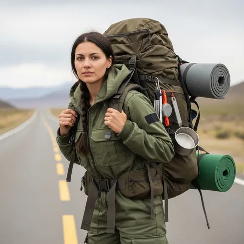Adventurous 26-Year-Old Traveler in Expedition Suit