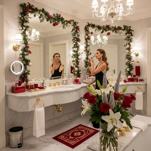 Elegant Christmas-Themed Women's Bathroom | Award Ceremony Prep