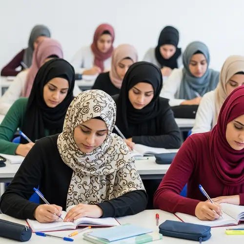 Diverse Middle-Eastern Students Studying in Colourful Hijabs
