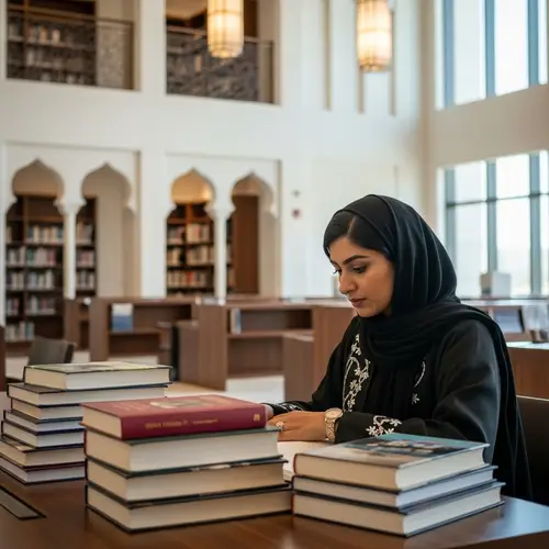 Qatari Woman Pursuing Knowledge and Excellence | Modern Library Scene